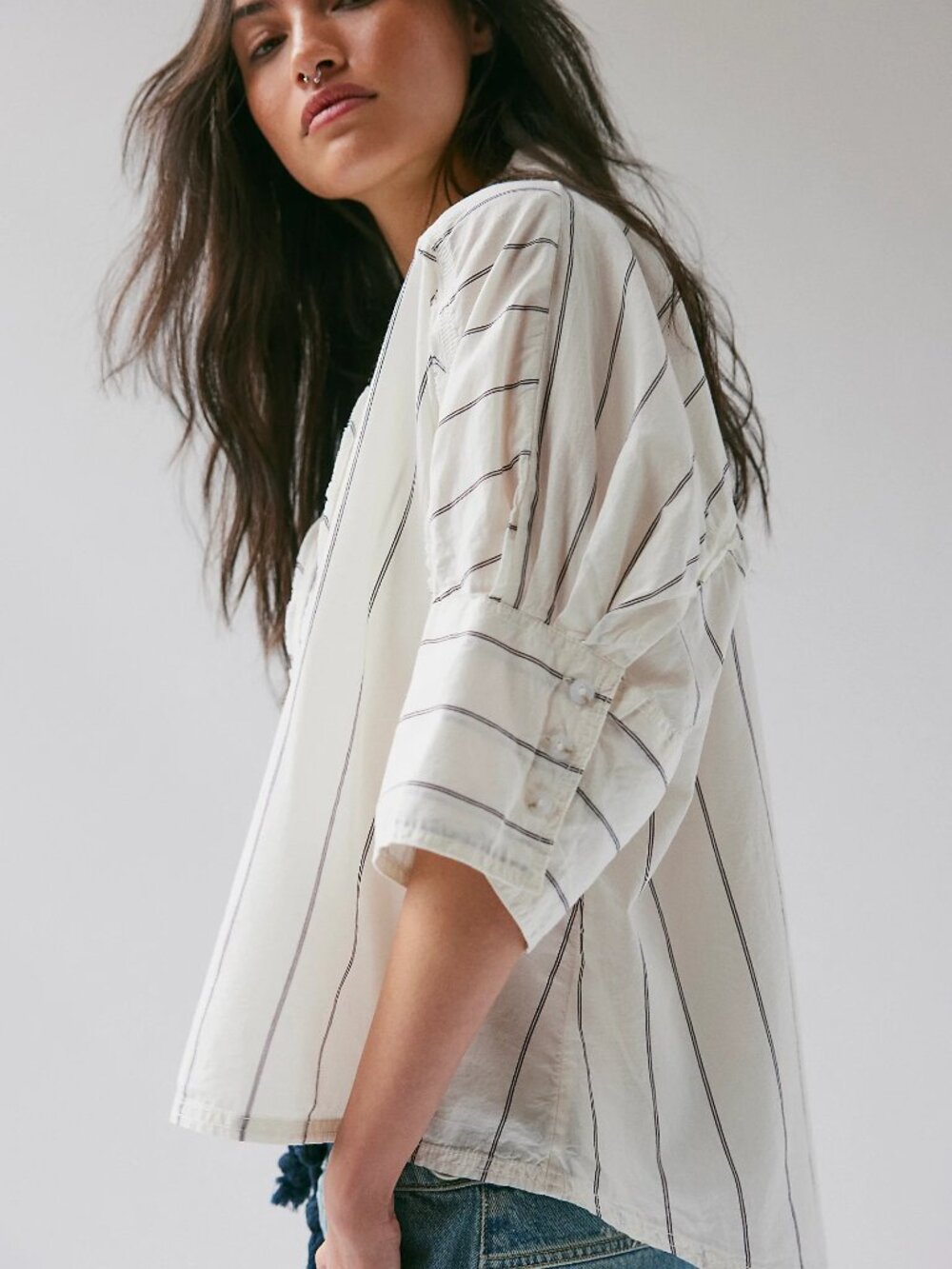 We the Free Seaside Cotton Striped Shirt in ivory combo
